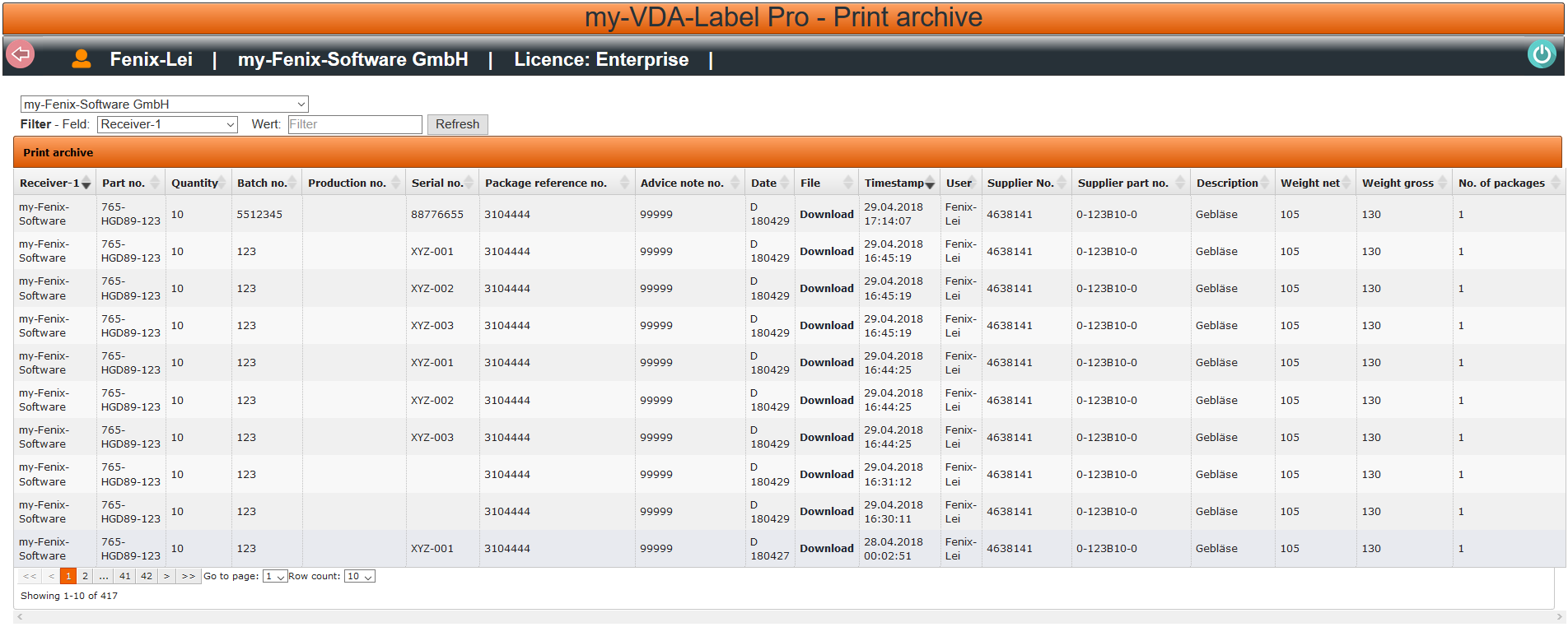 Druck-Archiv für VDA 4902 Label