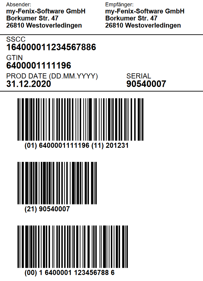 GS1-SSCC/NVE-Label Seriennummer und Produktionsdatum