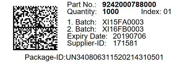 Beispiel eines VDA 4992 MAT Labels - in der Version Klein